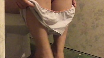 Preview 3 of Japanese Mensturbation - wife on toilet showing off sexy feet and panties