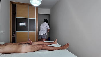Preview 2 of Smll Boy First - I Jerk off in Front of the Cleaning Lady at the Hotel