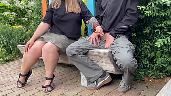 Preview 4 of Mom Bangs Teens Three Some - Mother-in-law&#039_s gorgeous hands made me cum in the park