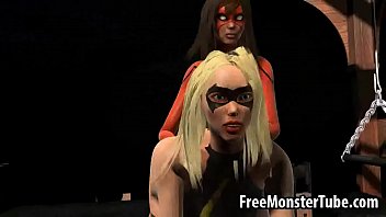 Preview 4 of Guy Cums On Girls Feet - 3D lesbian babe fucked with a strap on dildo