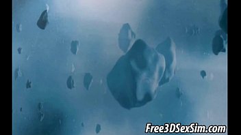 Preview 1 of Lorenne - 3D cartoon alien babe sucking and tugging two cocks