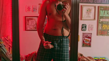 Preview 3 of Durex Condoms - Big Uncut Cock Latino Camilo Brown Jerking Before Bed Cumshot In The Mirror