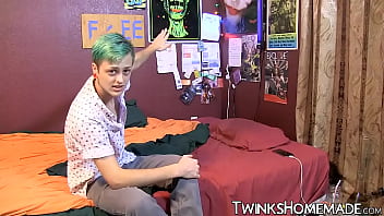 Preview 1 of Virgo Anal Dildo - Young gay man Jason tugging his pecker and squirting spunk