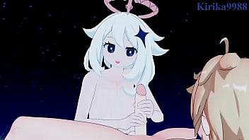 Preview 1 of Mia Khalifa Pmv - Paimon and Lumine and Aether intense sex. - Genshin Impact Hentai