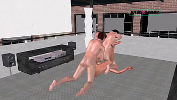 Preview 1 of Russian Jm - Animated 3D cartoon Threesome sex - two men fucking a cute girl in Pussy and mouth.