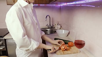 Preview 1 of Good Sex In Bed - Beauty jerks off with a GIANT CUCUMBER. Fucks himself with a vegetable and cums loudly.