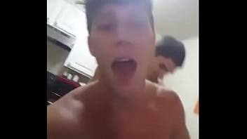 Preview 4 of Nylon Feet In Ass - Twink with a big cock takes it up the ass in the kitchen