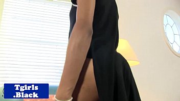 Preview 2 of Black Booty Office - Black amateur shemale jerking off on chair