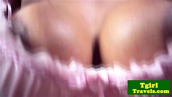 Preview 1 of Gand Boy To Boy - Latina shemale jerking off on the couch