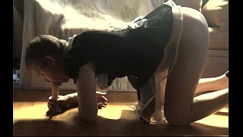 Preview 3 of Ladyboy Goocom - Gay sissy crossdresser sucking dildo in french maid fetish