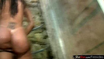 Preview 3 of Hd Povd - Dark skinned latina tranny squirts jizz like a cum fountain