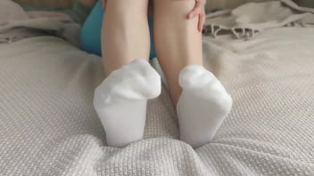 Preview 2 of Sensual Sex Ffm Teen Fisting - Sensual Sockjob in classic white ankle socks.
