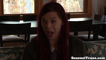 Preview 2 of Abg Jil - Tattooed redhead tgirl facesits while jerking