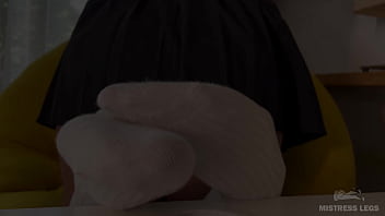 Preview 4 of Mom Son Party Sexlx - Goddess Foot Teasing In Cute White Knee Socks On The White Table