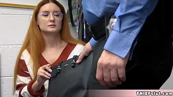 Preview 2 of Tino Young Bi Passion - Geeky redhead teen chick caught by a mall cop and now she must pay with her hands mouth