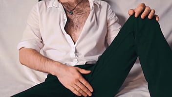 Preview 1 of Ivy Gives - Handsome Noel Dero watches porn and caresses his dick in a condom close-up.