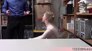 Preview 1 of Happy Birthday Gifs Sex Video - Cute and skinny blonde thief slut gets her mini pussy rough fucked real hard by a mall cop