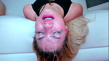Preview 4 of Brazzers Fucking Piss Hd Vides - blonde gets her throat fucked on upside down leaving her face covered in saliva