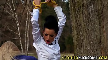 Preview 2 of Tearing Clothes Milf - Bound glam lezbo toyed