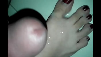 Preview 3 of Blovjob - Cum on my own feet again enjoying the Red nailpolish on toenail &amp_ fingernail