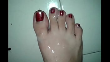Preview 4 of Blovjob - Cum on my own feet again enjoying the Red nailpolish on toenail &amp_ fingernail