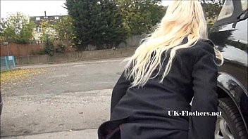 Preview 4 of Milkova - Amateur blonde Jakki flashes in her car and shows off shaved pussy and sexy ling