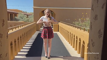 Preview 1 of Gruop Yoga - Cute ftv Roni flashes her crotch in a plaid skirt outdoors