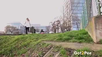 Preview 4 of Shadhuporn - Blonde pulling pants down to take a piss