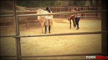 Preview 1 of Dnfxhamng - Busty Barnyard - Two Lesbian Bombshells Cram Their Twats