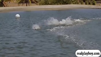 Preview 3 of Lesbian Enema Peehole Play - Pretty badass women try out wake boarding while all naked