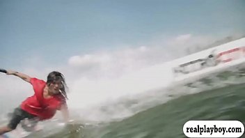 Preview 1 of Lesbian Enema Peehole Play - Pretty badass women try out wake boarding while all naked