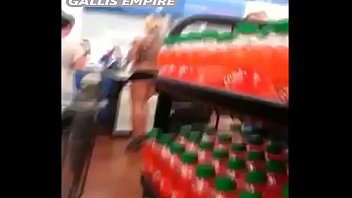 Preview 1 of First Teen Creampie Tits - Sexy Blonde Showing Ass At The Super Market
