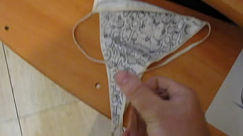 Preview 1 of Milky Boobs Fuking - CUMMING ON WIFE THONG,  corriendome en tanga de mi mujer