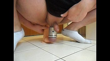 Preview 1 of Xxxza Video - Boy with heavy stretched balls fucks a dildo