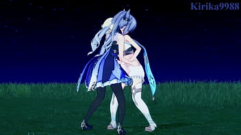Preview 1 of School Girl Fast Time - Lumine and Keqing and Mona intense lesbian play and intense futanari sex. - Genshin Impact Hentai