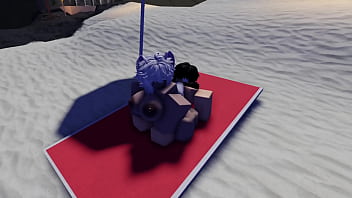 Preview 2 of Chloe Strokes - Roblox slut is caught and used in a public beach~