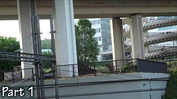 Preview 1 of Findporno Grandpa - Young pretty girl in PUBLIC teen gangbang railway orgy