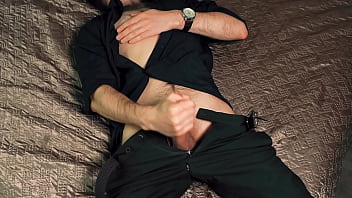 Preview 3 of Syren De Mer James Deen - Young handsome man Noel Dero masturbates on the bed in a beautiful suit and brings himself to orgasm