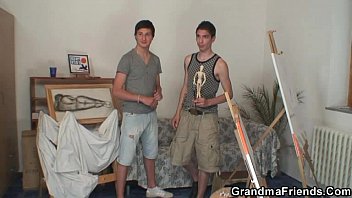 Preview 1 of M Ove7 - Old bitch pleases two horny painters