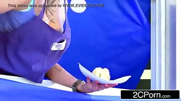 Preview 3 of Bokep Bapak Tiri - hot blonde babe serving hot dogs and fucked same time