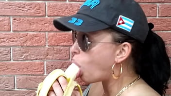 Preview 2 of Poor Village Public Place Sex - Girl shows her skills on banana
