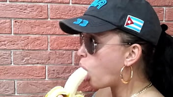 Preview 1 of Poor Village Public Place Sex - Girl shows her skills on banana