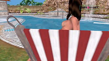 Preview 1 of Materu Big - An animated 3D cartoon porn video - A cute Girl masturbating using bottle near swimming pool