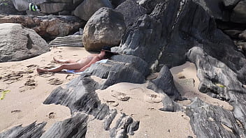 Preview 1 of Hd Jeans Sex - Suddenly a Stranger sneaks up and starts Touching Milf`s hairy Pussy on the Beach