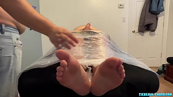 Preview 1 of Wife In Lwe - Tied Down Cub Feet Gets Oiled By Matt To Play With His Dick