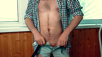 Preview 1 of Hot Porn Vdeos - Handsome guy with a perfect body jerks off on the balcony and tries to cum very quickly