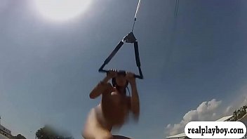 Preview 4 of Doing The Splits No Panty - Hot badass women try out wake boarding