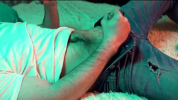 Preview 2 of Gujrati Porn Muvi - a young hot guy watches porn on his phone and jerks off his small cock.