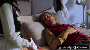 Preview 2 of Yasli Teyze Sikis - Three Horny Old Geezers Trick Teen Nurse Into Fucking All of Them