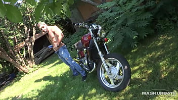 Preview 1 of Mom Milf Ann - Sexy Zack Lemec Solo Outdoor Jerk On Motorcycle - Maskurbate